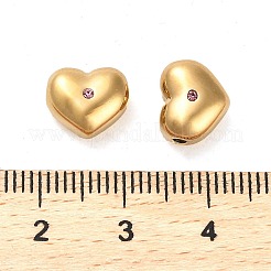 304ステンレススチールビーズ  バララインストーン付き  ハート  14KGP本金メッキ  8.5x10x6mm  穴：1.5mm&nbsp;STAS-L022-053G-01
