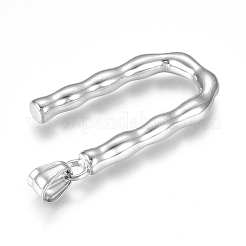 変色しにくい304ステンレススチールペンダント  竹の形をした手紙  ステンレス鋼色  文字.u  48x26x6mm  穴：5x8mm&nbsp;LS-STAS-G223-01P-U