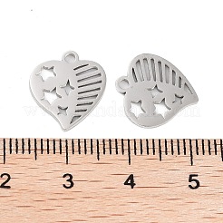 変色しない316ステンレススチールチャーム  ハートチャーム  レーザー切断  ステンレス鋼色  13.5x12.5x1mm  穴：1.5mm&nbsp;STAS-C096-12E-P