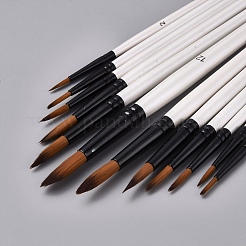 ウッドハンドルペイントブラシセット  水彩画油絵用  ホワイト  17.8~22.2x0.48~0.98cm  12個/セット&nbsp;TOOL-L006-04
