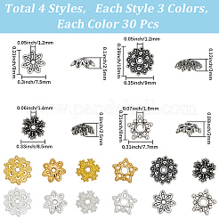 360個 12スタイル チベットスタイル 合金ビーズキャップ  花  ミックスカラー  7.7~9x8~10x2~3mm  穴：1.2~1.8mm  30個/スタイル&nbsp;TIBE-SC0002-42