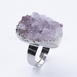 Adjustable Natural Druzy Amethyst Finger Rings&nbsp;RJEW-E146-02
