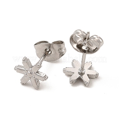 変色しない304ステンレススチール製スノーフレークスタッドピアス（女性用）  ステンレス鋼色  7.5x6.5mm  ピン：0.8mm&nbsp;EJEW-I281-34P