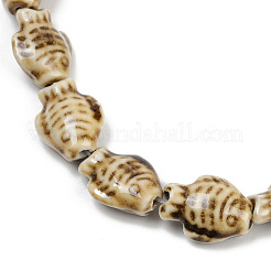 手作り陶器ビーズ連売り  魚  淡い茶色  19~19.5x15x9mm  穴：1.6mm  約20個/連  14.76''（37.5センチメートル）&nbsp;PORC-P030-01A-04
