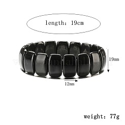 男性用合成非磁性ヘマタイトビーズストレッチブレスレット  長方形  7.48インチ（19cm）&nbsp;PZ7053-8