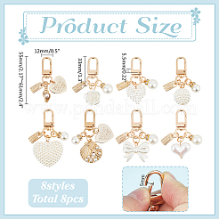 8Pcs 8 Colors Cute Heart & Shell Shape ABS Plastic Imitation Pearl Pendant Decoration&nbsp;HJEW-ME0001-01