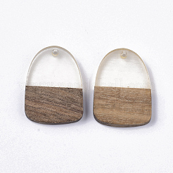 透明樹脂＆ウォールナットウッドチャーム  ティアドロップ  透明  28x20x3~4mm  穴：2mm&nbsp;RESI-Q210-005A-B01