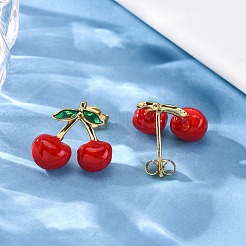 Brass Enamel Stud Earrings&nbsp;EJEW-D322-06G-03