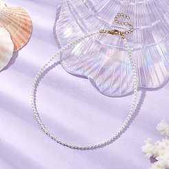 3mm ラウンドシェルパールビーズネックレス（女性用）  304ステンレススチール製金具付き  ホワイト  11.93インチ（30.3cm）&nbsp;NJEW-JN05077