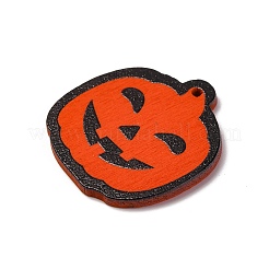 片面プリントの木製ペンダント  ハロウィーンのチャーム  カボチャ  34x33.5x2.5mm  穴：1.6mm&nbsp;WOOD-B009-01H