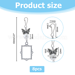 チベット風合金蝶と絵画フレームペンダント装飾2セット  ABS プラスチック模造パールと鉄のスナップ クラスプ付き  アンティークシルバー  8.3cm  4個/セット&nbsp;HJEW-UN0001-15
