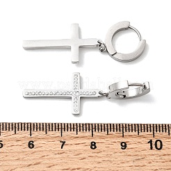 クロス304ステンレススチールポリマークレイラインストーンフープピアス  クリスタル  43.5x14.5mm&nbsp;EJEW-G453-11P-02