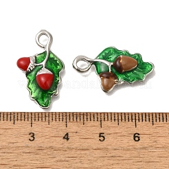 真鍮製エナメルペンダント  プラチナ  どんぐりチャーム付きの葉  ミックスカラー  24x14x4mm  穴：3mm&nbsp;FIND-C065-19P