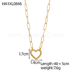 中空ハート 304 ステンレススチール ペンダントネックレス  ペーパークリップチェーンネックレス  イオンプレーティング（ip）  14KGP本金メッキ  17.72インチ（45cm）&nbsp;STAS-OY009-41G