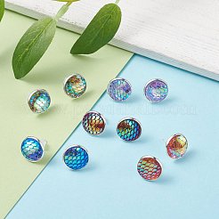 マーメイドスケールフラットラウンドスタッドピアス  女性のための真鍮のアクセサリー  ミックスカラー  15.5x13.5mm  ピン：0.7mm&nbsp;EJEW-JE04798