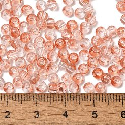 透明色ガラスラウンドビーズ  グリッターパウダー付き  丸い穴  ダークオレンジ  4x3mm  穴：1.4mm  約4500個/ポンド&nbsp;SEED-F006-05A-03