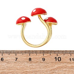 女性用真鍮エナメルオープンカフリング  キノコ  ラックめっき  持続的なメッキ  カドミウムフリー＆鉛フリー  クリムゾン  内径：18mm&nbsp;RJEW-U057-23G-03