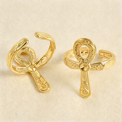 304ステンレススチールオープンカフリング  エジプトのアンク（生命の鍵）／アンク十字  18KGP本金メッキ  24mm  内径：21mm&nbsp;HV1833-2