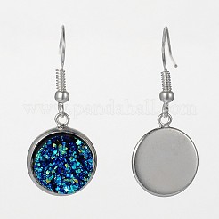 シルバーカラーメッキフラットラウンドブラスドルジーレジンダングルピアス  ブルー  34mm  ピン：0.7mm&nbsp;EJEW-JE01664-01