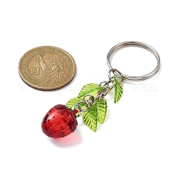 アクリルペンダントキーホルダー  リーフチャームとアイアンキーホルダーリング付き  苺  7.5cm  ペンダント：50x12.5mm&nbsp;KEYC-JKC00634-01
