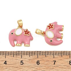 真鍮製エナメルペンダント  象のチャーム  ラックめっき  長持ちメッキ  カドミウムフリー＆鉛フリー  18KGP本金メッキ  淡いバイオレットレッド  14x15.5x4.5mm  穴：4.5x3mm&nbsp;KK-T001-04G-B