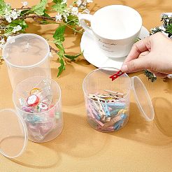 クリアプラスチックビーズ収納ケース  ヒンジ付き蓋付き  コラム  透明  8x8.3cm&nbsp;CON-WH0073-68