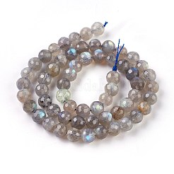 天然石ラブラドライトビーズ連売り  多面カット  ラウンド  6~7.5mm  穴：0.8mm  約53~58個/連  15.3インチ（39cm）&nbsp;G-O176-04B