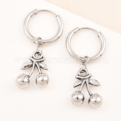 316サージカルステンレス製チェリーフープピアス  アンティークシルバー＆ステンレス鋼の色  31x12mm&nbsp;EJEW-C160-11A