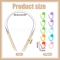 竹製輪編み針1本  ロック式ステッチマーカーホルダー10個付き  プラチナ  585mm&nbsp;FIND-WR0012-46A