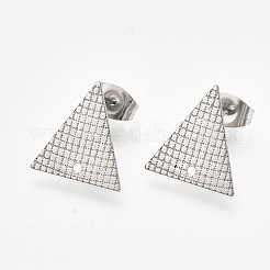 変色しない304ステンレススチールスタッドピアス金具  ピアスキャッチ/ピアスバックキャッチ付き  三角形  ステンレス鋼色  13.5x13mm  穴：1mm  ピン：0.7mm&nbsp;STAS-S079-69B