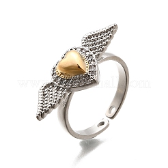 Gothic Style Brass Micro Pave Clear Cubic Zirconia Cuff Rings for Women&nbsp;RJEW-U051-02B-GP