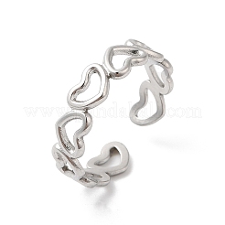 Non-Tarnish 304 Stainless Steel Hollow Heart Open Cuff Ring for Women&nbsp;RJEW-K245-28P