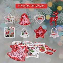 木製の装飾品  クリスマスツリー吊り飾り  ジュートより糸付き  クリスマスパーティーギフトの家の装飾のため  ミックスカラー  63~85x50~70mm  24個/セット&nbsp;JX042A