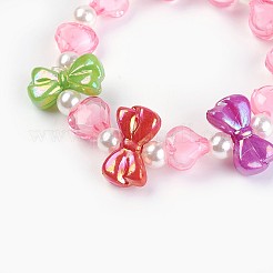 アクリルビーズキッズストレッチブレスレット  ちょう結び＆ハート＆ラウンド  ミックスカラー  1-5/8インチ（4.3cm）&nbsp;BJEW-JB03885