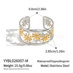 304 Stainless Steel Vintage Daisy Flower Hollow Open Cuff Bangles for Women&nbsp;HL3157-2