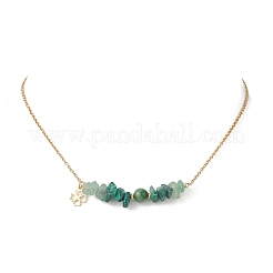 Natural Green Aventurine & Malachite & West African Jade Chip and Round Beaded Pendant 304 Stainless Steel Cable Chain Necklaces for Women&nbsp;NJEW-JN05741-01