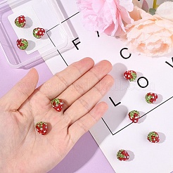 粘土ポリマーラインストーンビーズ10個  パヴェボールディスコビーズ  グレードA  苺  レッド  14x13mm  穴：1mm&nbsp;RB-YW0001-28