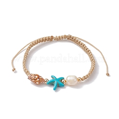 Natural Shell & Pearl & Synthetic Turquoise Braided Bead Bracelets&nbsp;BJEW-JB09914