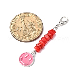 7Pcs Natural Freshwater Shell Chips & Smiling Face Alloy Enamel Pendant Decorations&nbsp;HJEW-JM04198-02