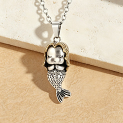 Duo Tone Alloy & Brass 3D Mermaid Pendant Necklaces for Women&nbsp;WGFCFC6-01