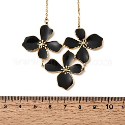 304 Stainless Steel Enamel Black Flower Bib Necklaces for Women&nbsp;NJEW-P352-01G