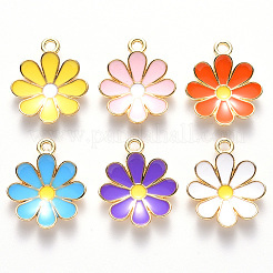 合金エナメルチャーム  花  ライトゴールド  ミックスカラー  19x16x3.5mm  穴：1.8mm&nbsp;X-ENAM-S121-116-G