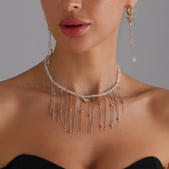 Alloy Bird Pendant Alloy Chain Tassel Glass Beaded Bib Necklaces for Women&nbsp;WG4F352-01