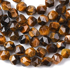 Faceted Natural Tiger Eye Beads Strands&nbsp;G-K066-01-10mm