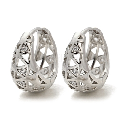 Hollow Triangle Brass Micro Pave Clear Cubic Zirconia Hoop Earring&nbsp;EJEW-M082-12P