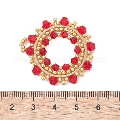オーストリアのクリスタルバイコーンガラスとシードガラスのペンダントを模倣  花のチャーム  304ステンレス鋼リンク付き  多面カット  レッド  34.5x33x4mm  穴：4x3.5mm&nbsp;PALLOY-MZ01305-03