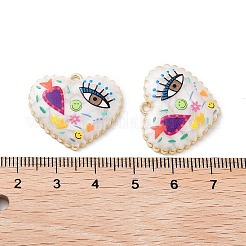 メッキ合金エナメルチャームラック  樹脂と  ナザールボンジュウと花のチャームが付いたハート  カドミウムフリー＆ニッケルフリー＆鉛フリー  ゴールドカラー  カラフル  21x25x3.5mm  穴：1.6mm&nbsp;FIND-C050-13G-07