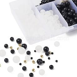 DIYラウンドビーズブレスレット作成キット  丸い腹筋プラスチックビーズとアクリルビーズを含む  ロンデル不透明ソリッドカラーガラスビーズ連売りと弾性クリスタルスレッド  ブラック  ビーズ：約692個/セット&nbsp;DIY-YW0004-32