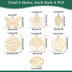 36Pcs 6 Style Rack Plating 201 Stainless Steel Filigree Pendants&nbsp;STAS-UN0036-12