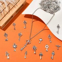 100 個のチベットスタイル合金ペンダントセット  ミックスキーチャーム  アンティークシルバー  14~41x8~15x1~3mm  穴：1~3.5mm&nbsp;TIBEP-CJ0003-19